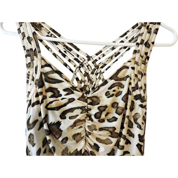 Cache Strappy Leopard Top Center Ruching Spaghetti Straps M - Picture 5 of 6